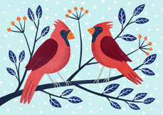 Doppelkarte Kardinäle im Schnee