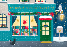 Doppelkarte Buchhandlung im Weihnachtszauber