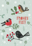 Doppelkarte FROHES FEST! - Vögel