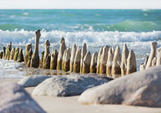 Postkarte Alte Buhne in der Brandung