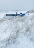 Postkarte Fischerboote im Schneesturm II