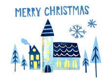 Postkarte MERRY CHRISTMAS - Kirche