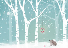 Postkarte Igelchen im Winterwald