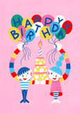 Postkarte HAPPY BIRTHDAY - Ballons & Torte