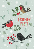 Postkarte FROHES FEST! - Vögel