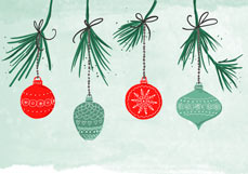 Postkarte Weihnachtskugeln