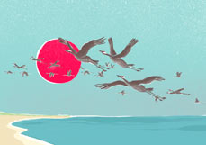 Postkarte Kranichzug