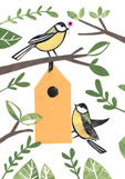 Postkarte Frühling der Kohlmeisen