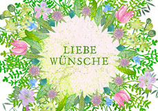 Postkarte LIEBE WÜNSCHE - Blumenkranz