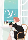 Postkarte Ausblick zur Segelregatta