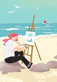 Postkarte Mit der Staffelei am Meer