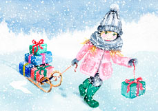 Postkarte Mein Schlitten voller Geschenke