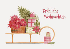 Postkarte Fröhliche Weihnachten Schlitten