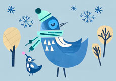 Postkarte Vögelchen im Winter