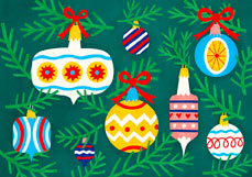 Postkarte Bunte Weihnachtskugeln