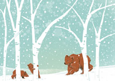 Postkarte Braunbären im Winterwald