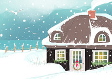 Postkarte Verschneites Reetdachhaus