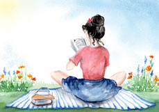 Postkarte Lesen im Park