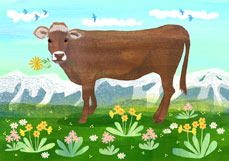 Postkarte Kuh auf der Alm