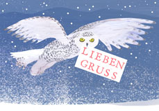 Postkarte LIEBEN GRUSS - Schneeeule