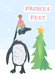Postkarte FROHES FEST - Pinguin