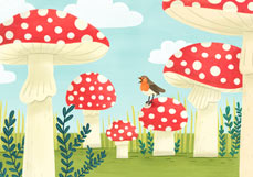 Postkarte Im Fliegenpilzwald