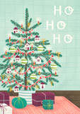 Postkarte HO HO HO - Weihnachtsbaum