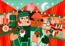 Postkarte Auf dem Weihnachtsmarkt