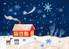 Postkarte Weihnachten auf dem Lande