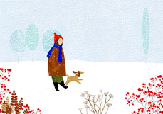 Postkarte Winterspaziergang im Schnee