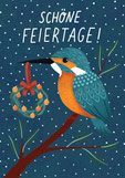 Postkarte SCHÖNE FEIERTAGE! - Eisvogel