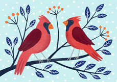 Postkarte Kardinäle im Schnee