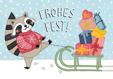 Postkarte FROHES FEST! - Waschbär